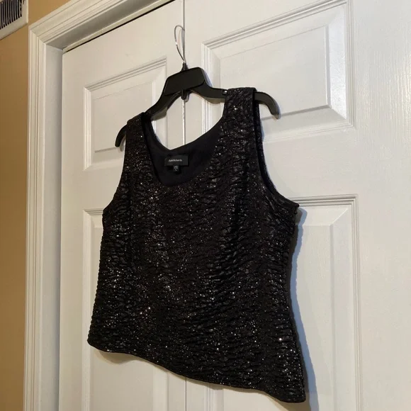 R&M Richards Black Glitter Shimmer Sleeveless Evening Tank Top Size L Large - Picture 3 of 9